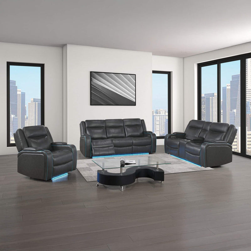 Luxury 84-Inch Home Theater Power Reclining Sofa With LED Lights And Power Headrest (SAK83195) - Saksby Wholesale - Lifestyle Image