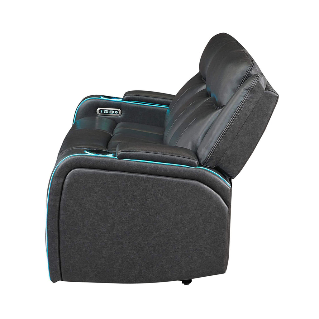 Luxury 84-Inch Home Theater Power Reclining Sofa With LED Lights And Power Headrest (SAK83195) - Saksby Wholesale - Side View