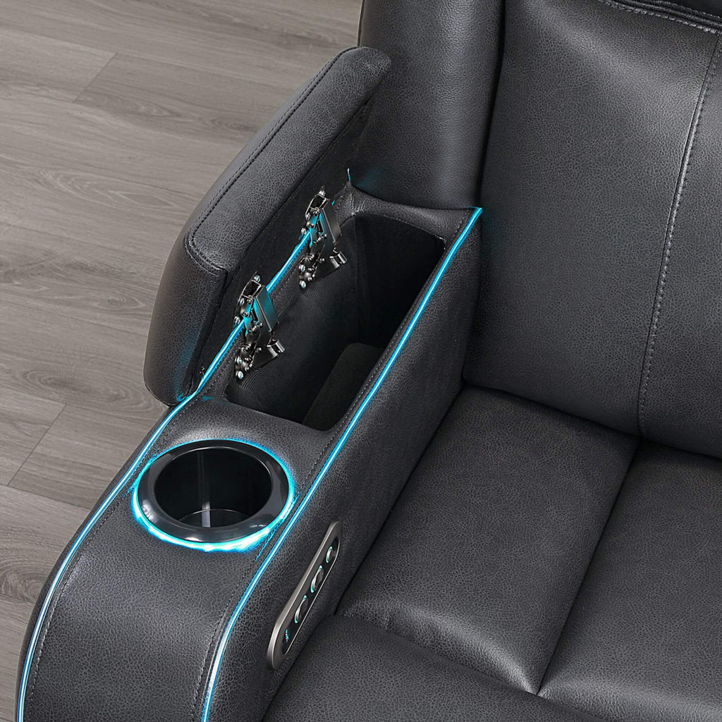 Luxury 84-Inch Home Theater Power Reclining Sofa With LED Lights And Power Headrest (SAK83195) - Saksby Wholesale - Storage Details