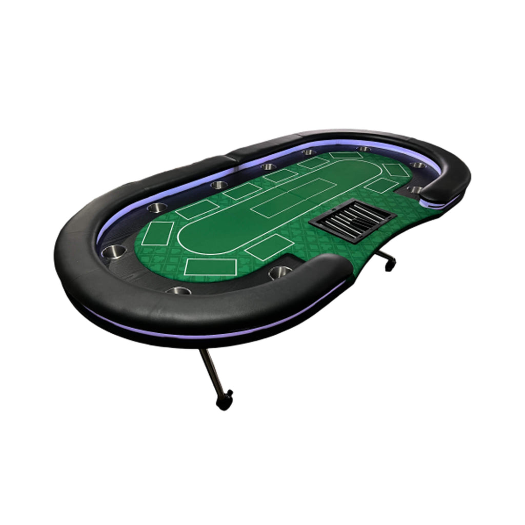 Luxury 94-Inch Foldable 10 Player Poker Table With LED, Wheels And Cup Holders (SAK24897) - Saksby Wholesale - Top View Green