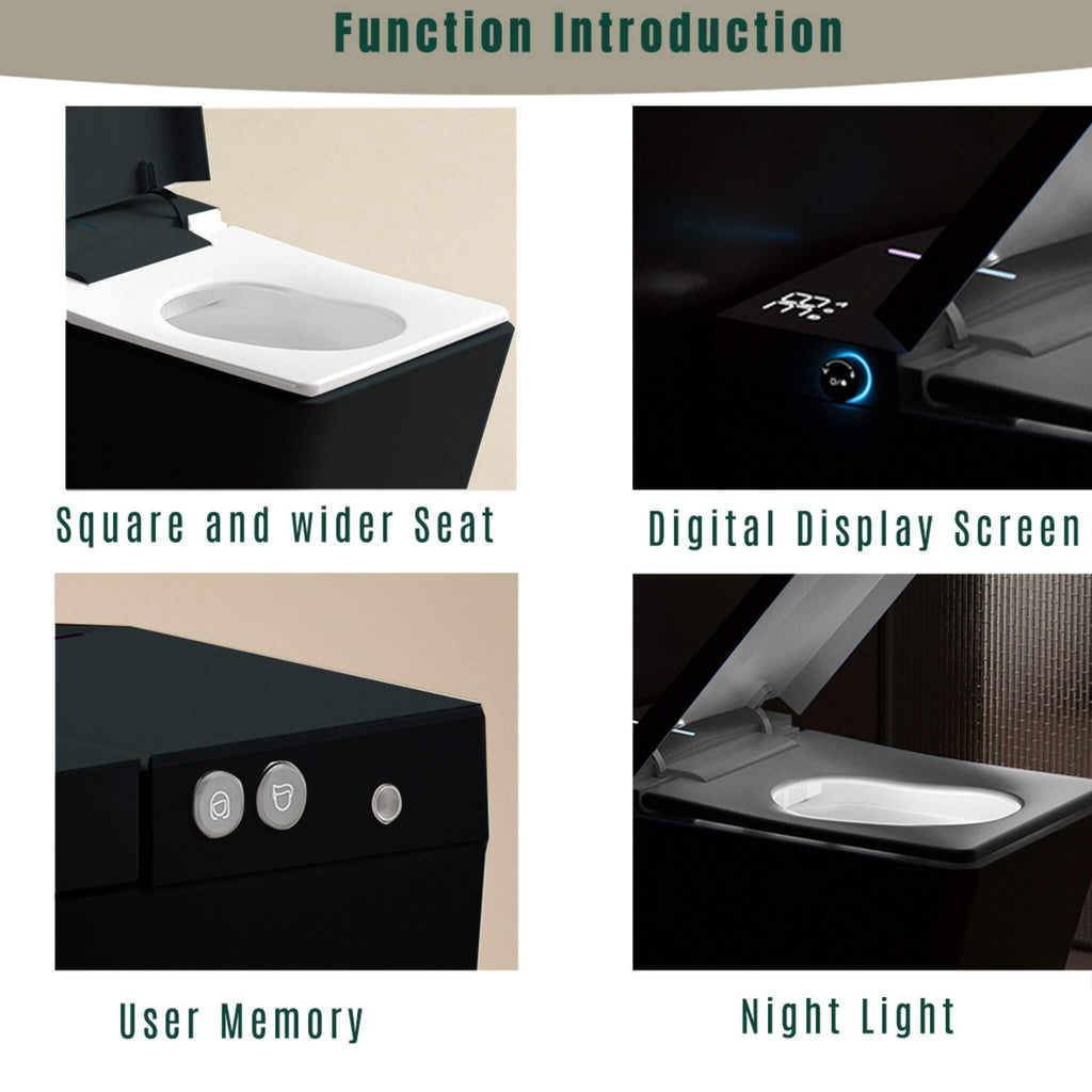 Luxury Black Square Smart Toilet With Bidet, Remote, And Heated Seat (SAK45183) - Saksby Wholesale - Features View