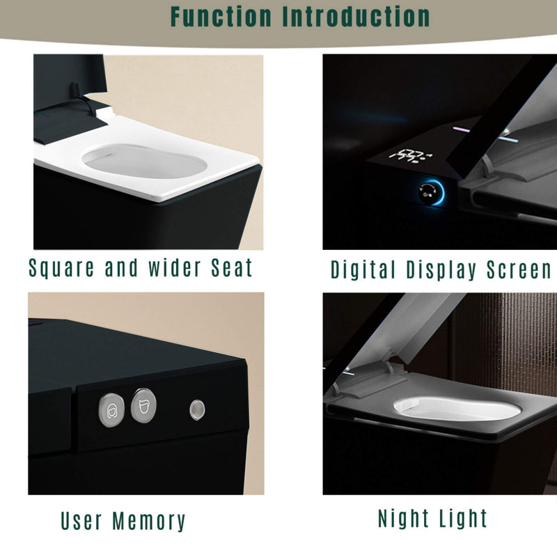 Luxury Black Square Smart Toilet With Bidet, Remote, And Heated Seat (SAK45183) - Saksby Wholesale - Features View