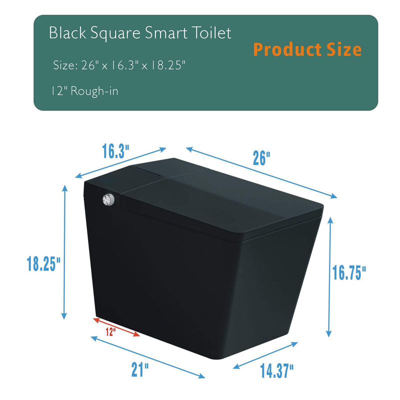Luxury Black Square Smart Toilet With Bidet, Remote, And Heated Seat (SAK45183) - Saksby Wholesale - Dimension View