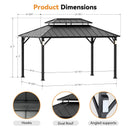 Luxury Double Roof Hardtop Aluminum Gazebo With Decor Hooks, Mosquito Nettings, And LED Lights (SAK91824) - Saksby Wholesale - 10X14FT Dimensions