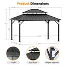 Luxury Double Roof Hardtop Aluminum Gazebo With Decor Hooks, Mosquito Nettings, And LED Lights (SAK91824) - Saksby Wholesale - 12X14FT Dimensions