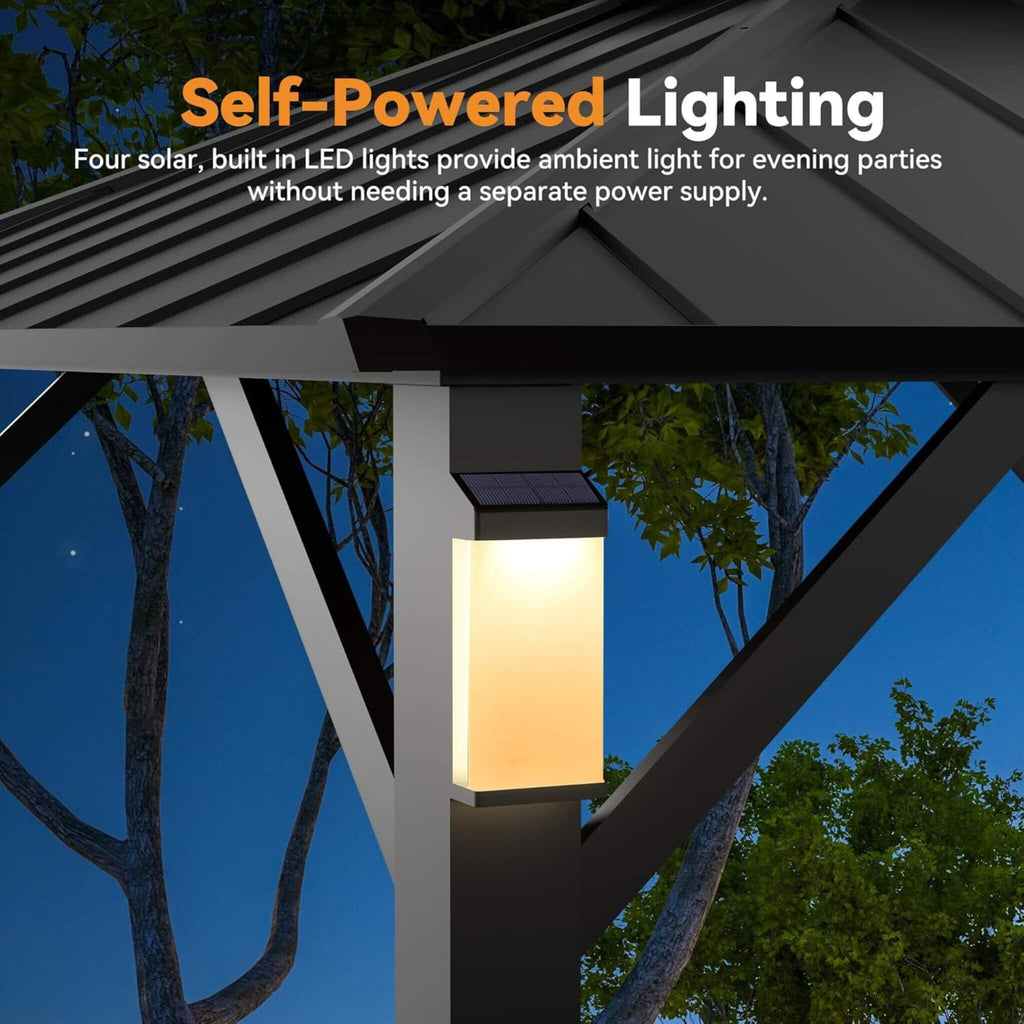Luxury Double Roof Hardtop Aluminum Gazebo With Decor Hooks, Mosquito Nettings, And LED Lights (SAK91824) - Saksby Wholesale - Self-Powered Lighting