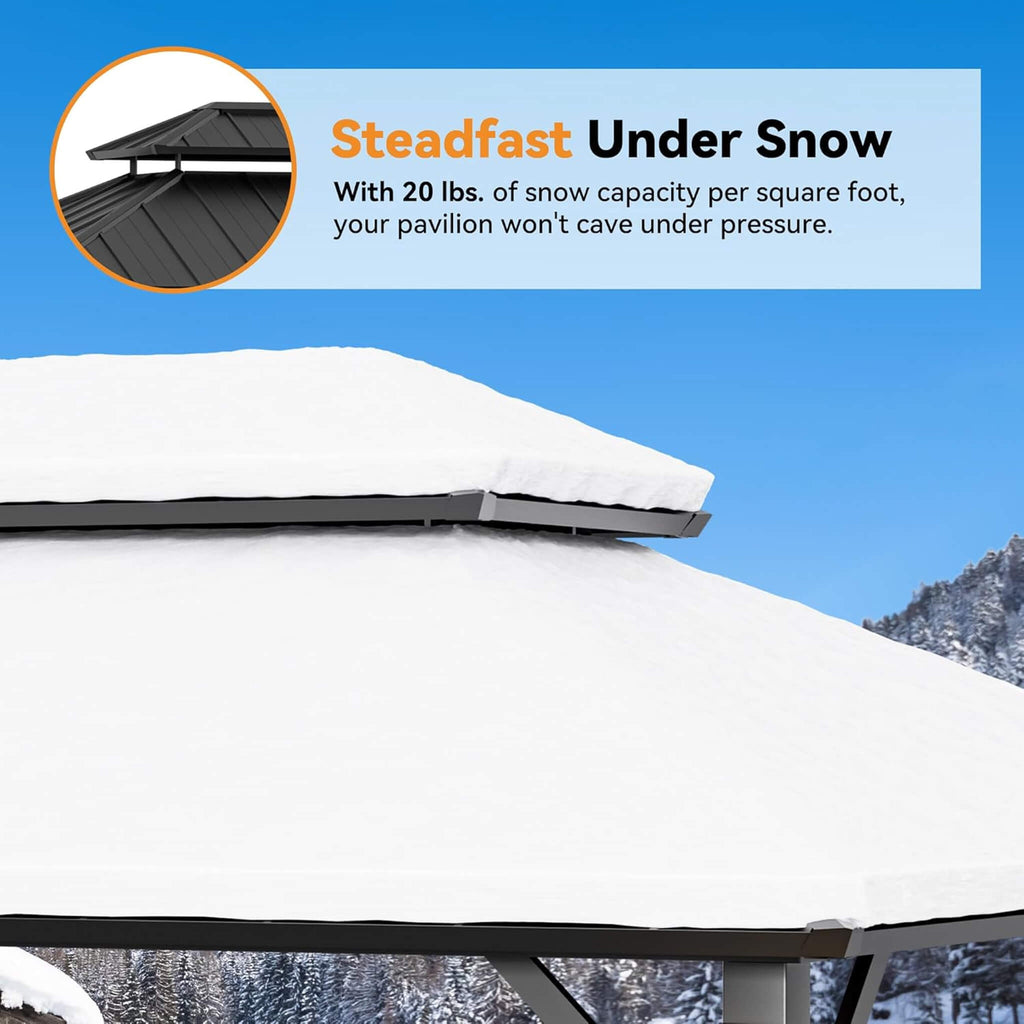 Luxury Double Roof Hardtop Aluminum Gazebo With Decor Hooks, Mosquito Nettings, And LED Lights (SAK91824) - Saksby Wholesale - Snow Capacity
