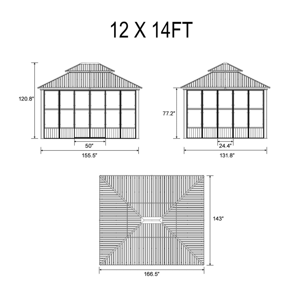 Luxury Heavy-Duty Hardtop Sunroom With Aluminum Frame And LED Lights (SAK79102) - Saksby Wholesale - 12X14FT Dimensions