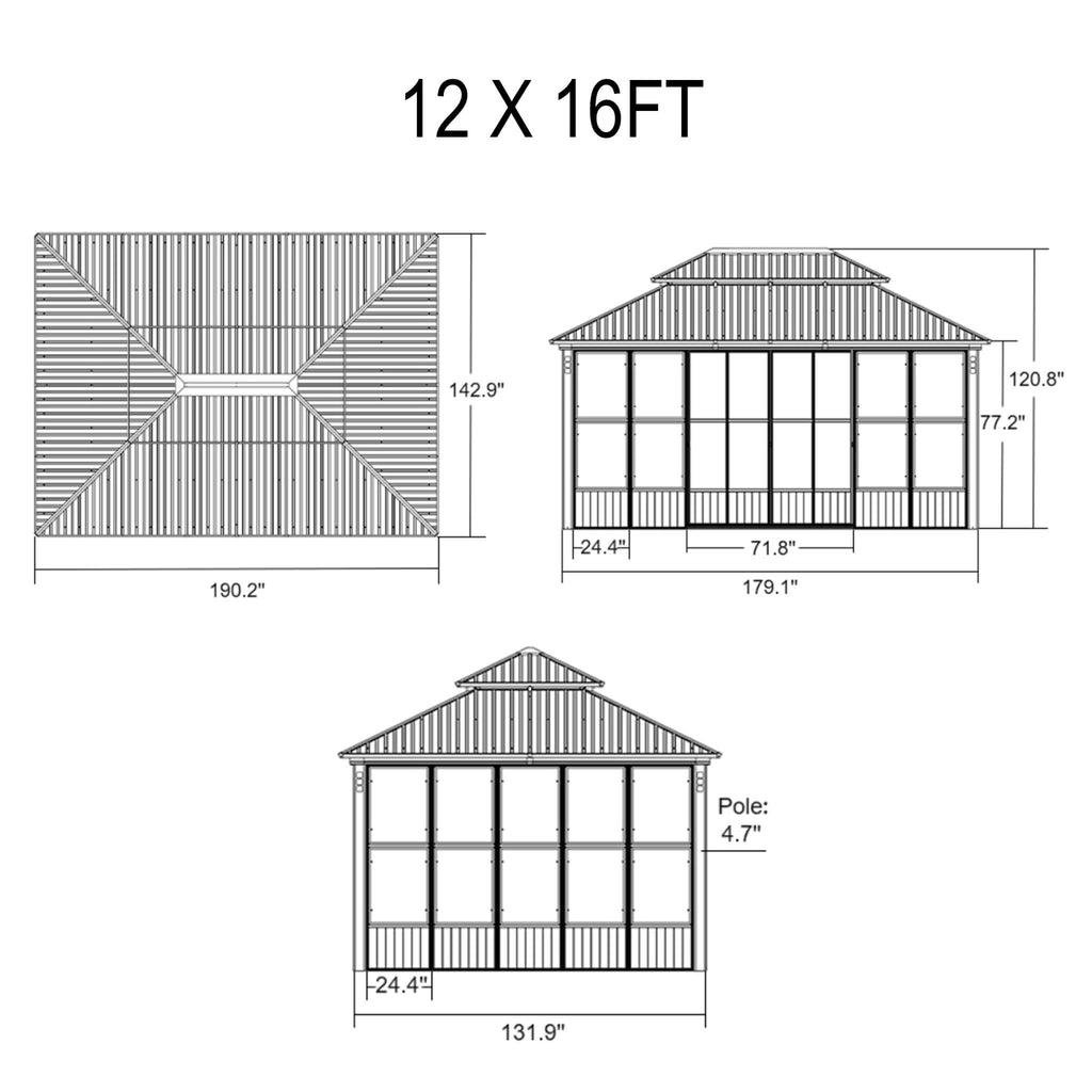 Luxury Heavy-Duty Hardtop Sunroom With Aluminum Frame And LED Lights (SAK79102) - Saksby Wholesale - 12X16FT Dimensions