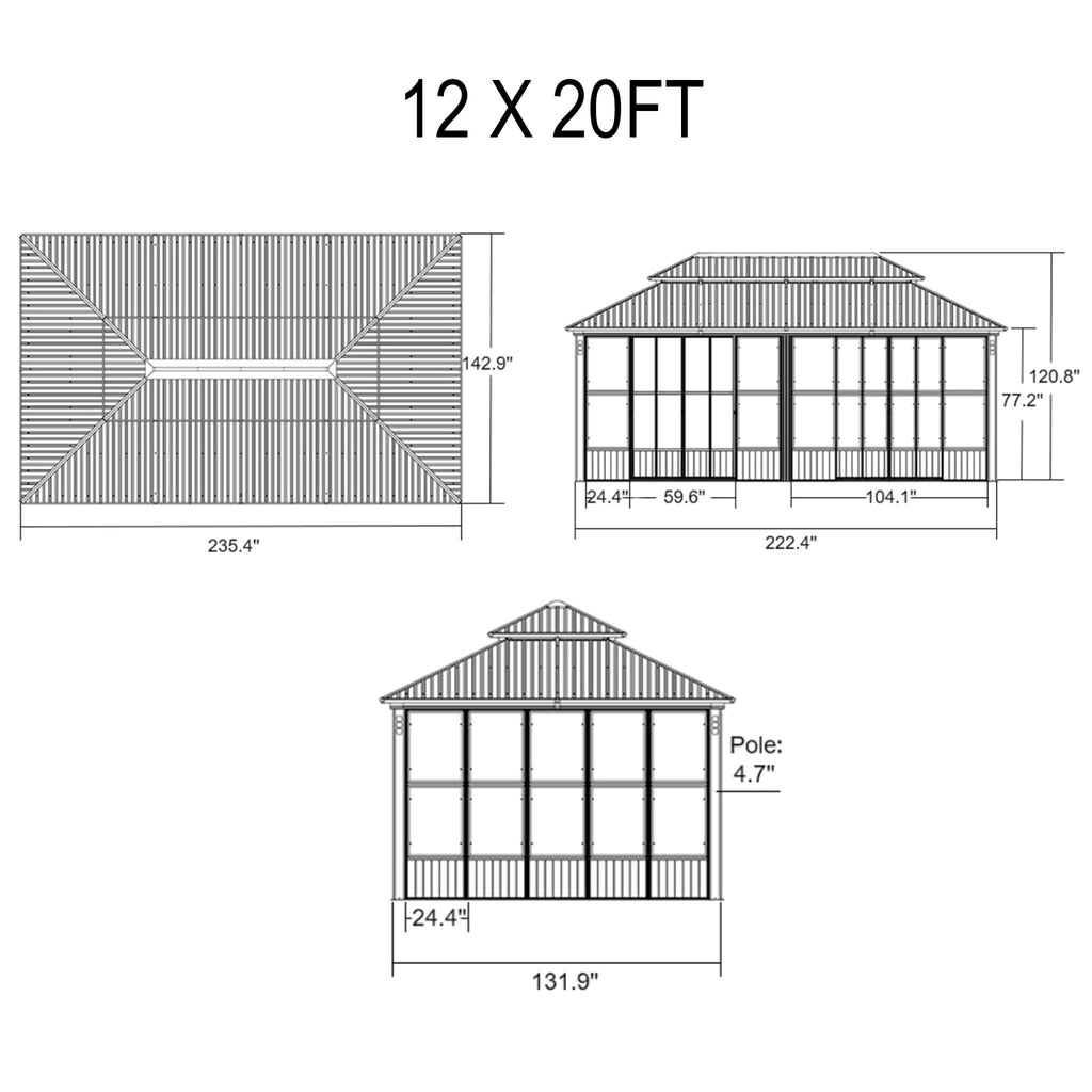 Luxury Heavy-Duty Hardtop Sunroom With Aluminum Frame And LED Lights (SAK79102) - Saksby Wholesale - 12X20FT Dimensions