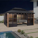 Luxury Heavy-Duty Hardtop Sunroom With Aluminum Frame And LED Lights (SAK79102) - Saksby Wholesale - 12X16FT Lifestyle On Patio Nighttime