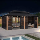 Luxury Heavy-Duty Hardtop Sunroom With Aluminum Frame And LED Lights (SAK79102) - Saksby Wholesale - 12X20FT Lifestyle On Patio Nighttime