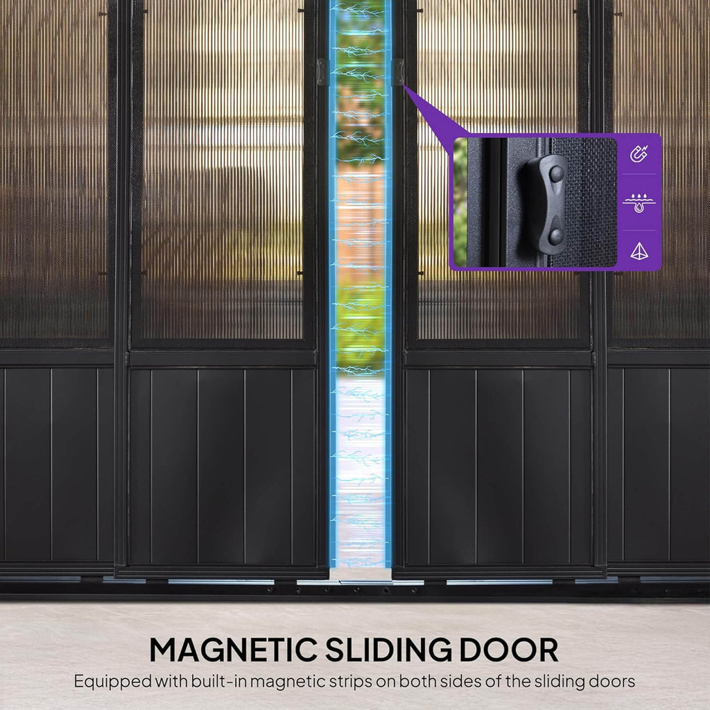 Luxury Heavy-Duty Hardtop Sunroom With Aluminum Frame And LED Lights (SAK79102) - Saksby Wholesale - Magnetic Sliding Door