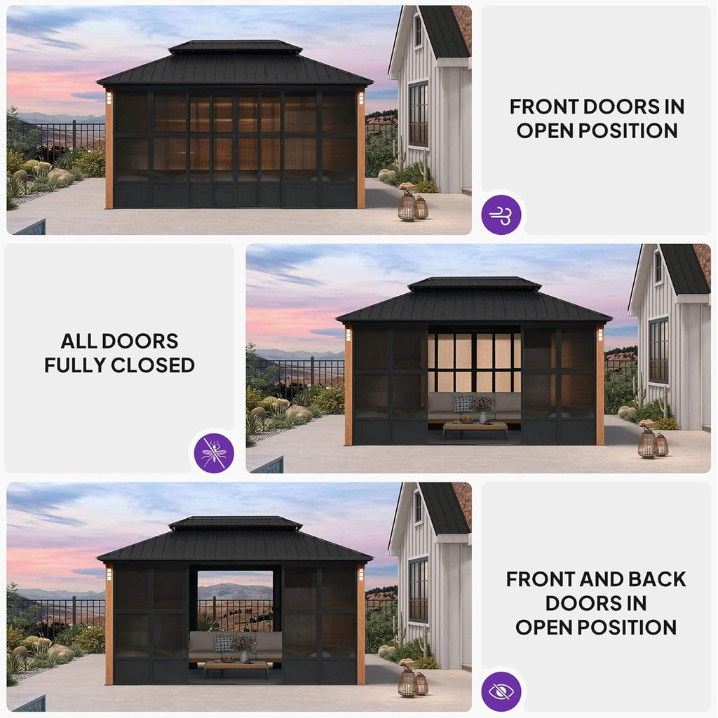 Luxury Heavy-Duty Hardtop Sunroom With Aluminum Frame And LED Lights (SAK79102) - Saksby Wholesale - Orientation