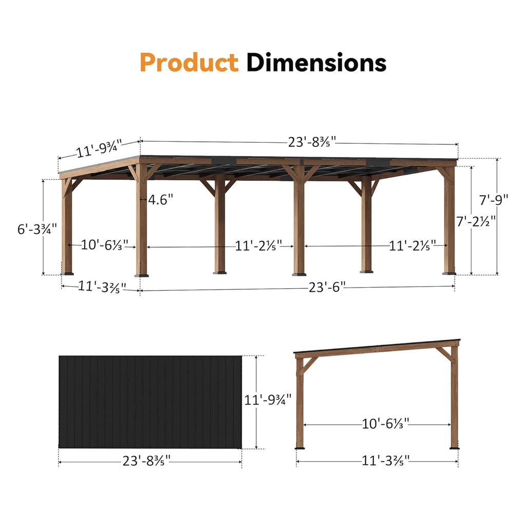 Luxury Modern Cedar Gazebo With Sloped Hardtop Roof (SAK35720) - Saksby Wholesale - 12X24FT Dimensions