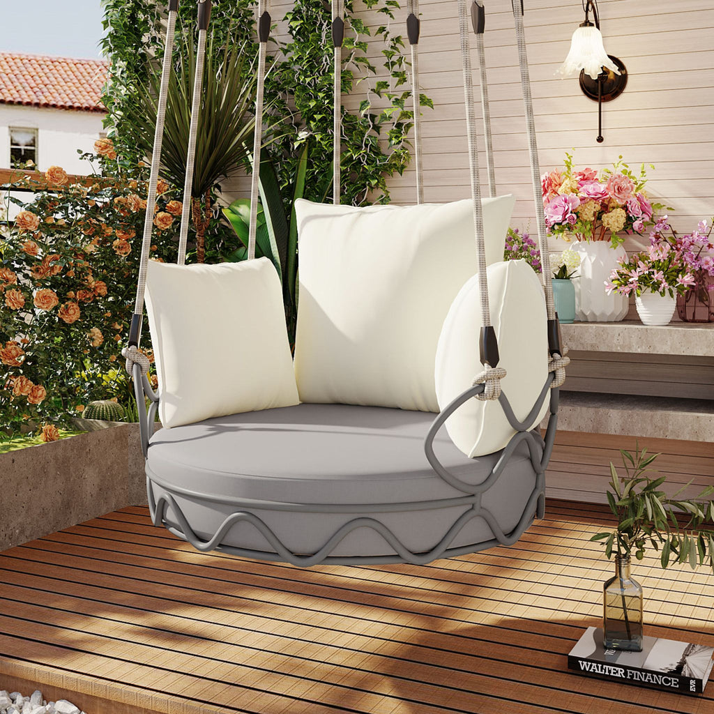 Luxury Outdoor Hanging Basket Porch Swing Chair With UV Resistant Cushions (SAK95678) - Saksby Wholesale - Lifestyle