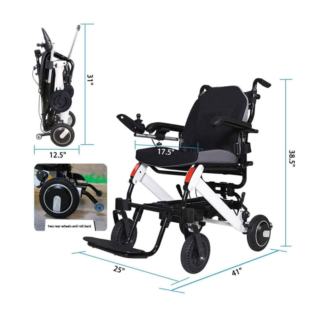 Maidesite 17.5" Wide Seat Lightweight Electric Folding Wheelchair, 500W (SAK33689) - Saksby Wholesale - Dimension View