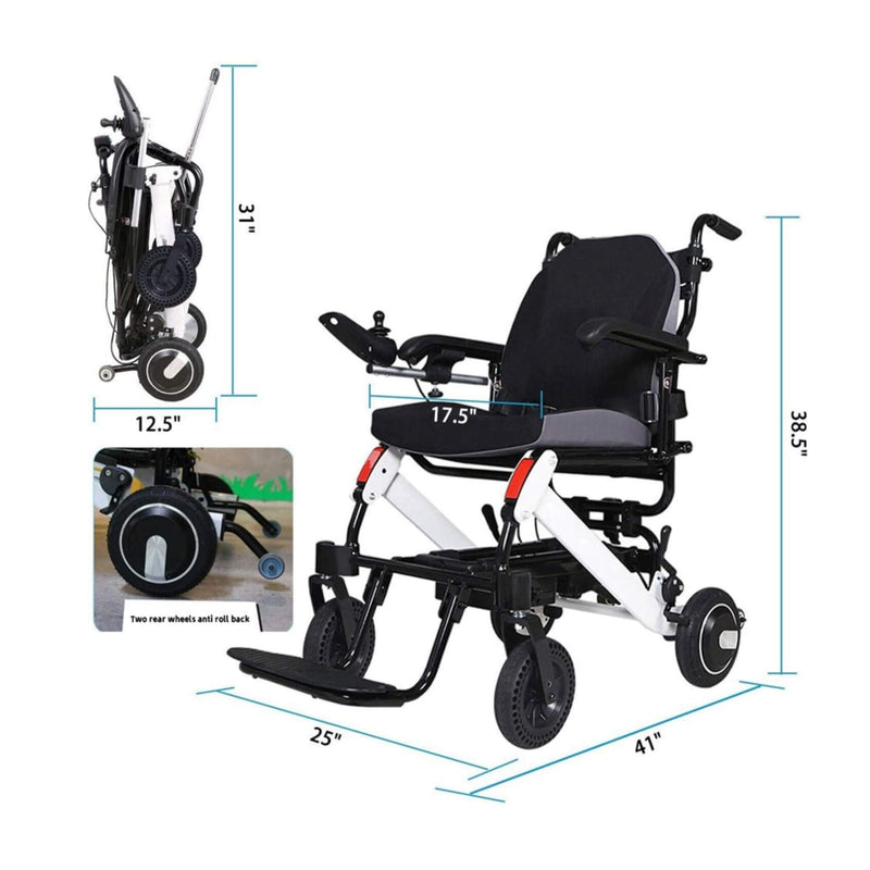 Maidesite 17.5" Wide Seat Lightweight Electric Folding Wheelchair, 500W (SAK33689) - Saksby Wholesale - Dimension View
