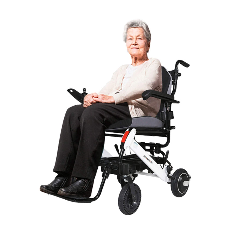 Maidesite 17.5" Wide Seat Lightweight Electric Folding Wheelchair, 500W (SAK33689) - Saksby Wholesale - With a Lady View
