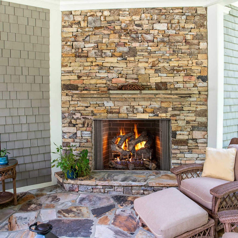 Majestic Cottagewood 42" Gray Refractory Outdoor Wood-Burning Fireplace [ODCTGWD-42/H] SAKSBY - Living Room View