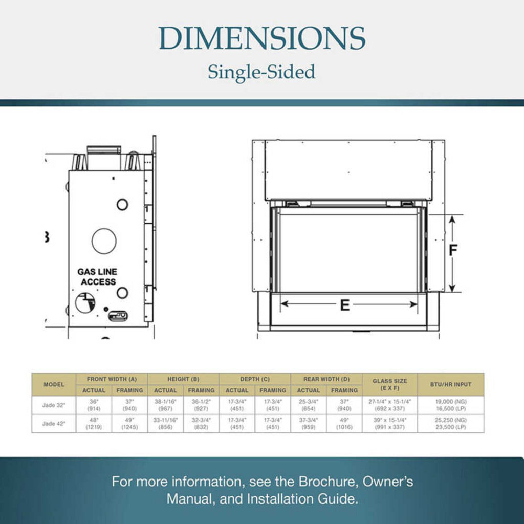 MAJESTIC 42" JADE Direct Vent Natural Gas Fireplace [JADE42IL/IN-B] (SAK15926) - Dimensions View