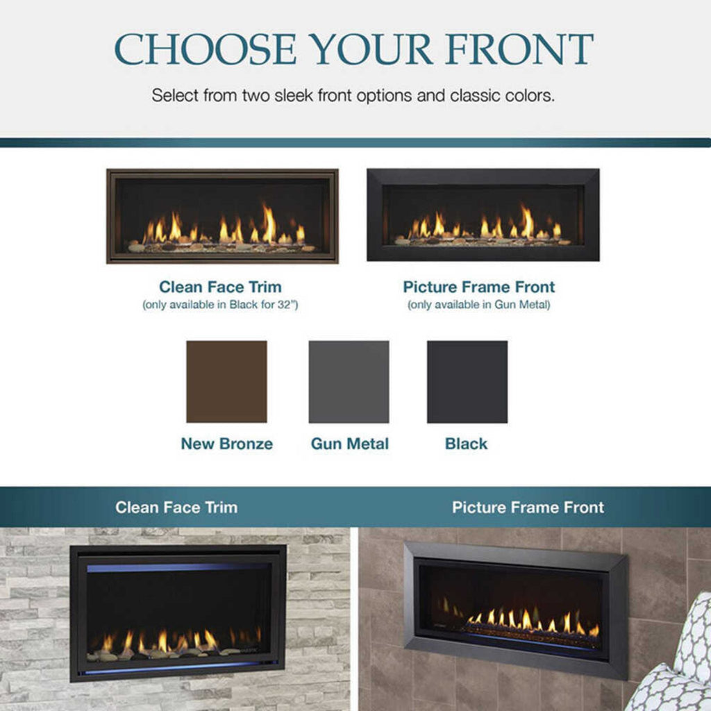 MAJESTIC 42" JADE Direct Vent Natural Gas Fireplace [JADE42IL/IN-B] (SAK15926) - Trim and Front View