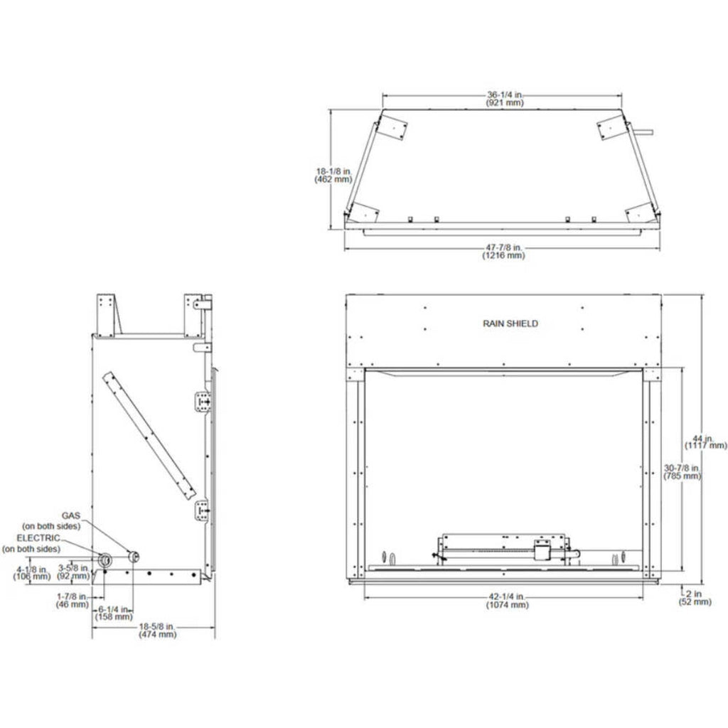 Majestic Courtyard 55K BTU 36" Traditional Outdoor Gas Fireplace (No Refractory) [ODCOUG-36NR] SAKSBY - Dimension View