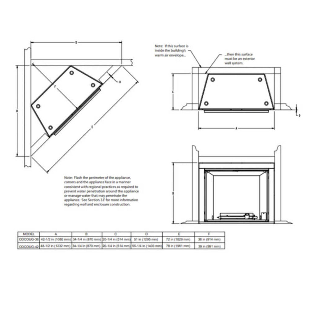 Majestic Courtyard 55K BTU 36" Traditional Outdoor Gas Fireplace (No Refractory) [ODCOUG-36NR] SAKSBY - Dimensions View