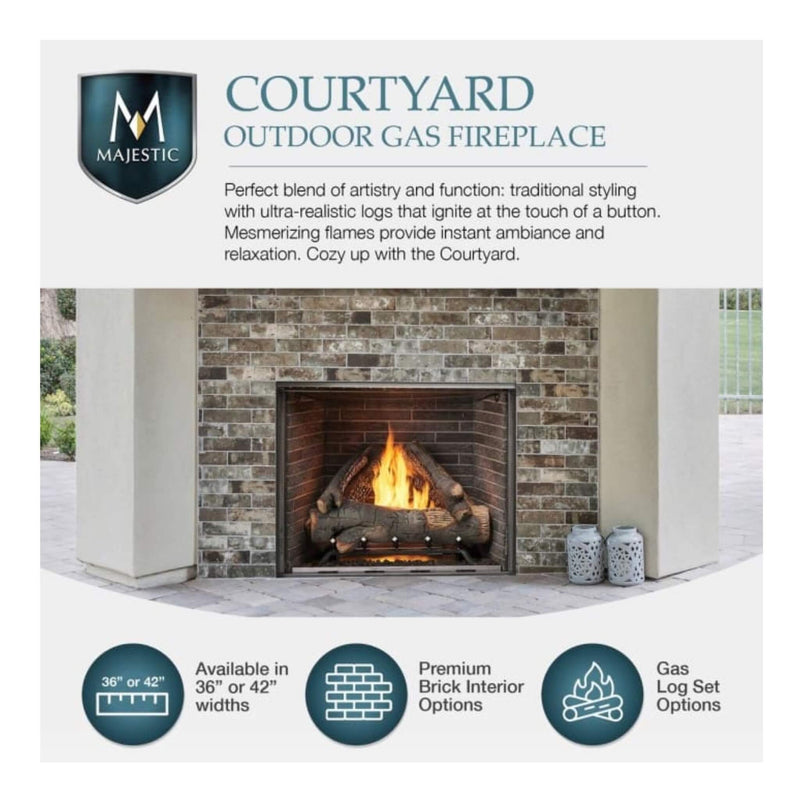 MAJESTIC COURTYARD 55K BTU 42" Traditional Outdoor Gas Fireplace With Stacked Concrete Refractory [ODCOUG-42TS] SAKSBY - Features View