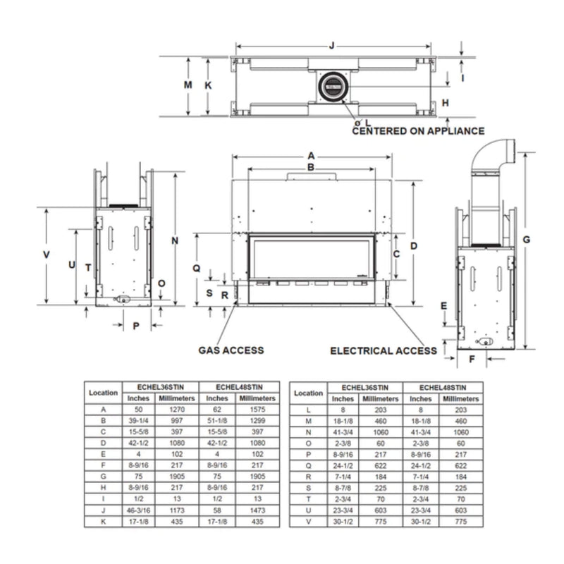 MAJESTIC ECHELON II 48" See-Through Direct Vent Fireplace [ECHEL48STIN-C] SAKSBY - Dimensions View