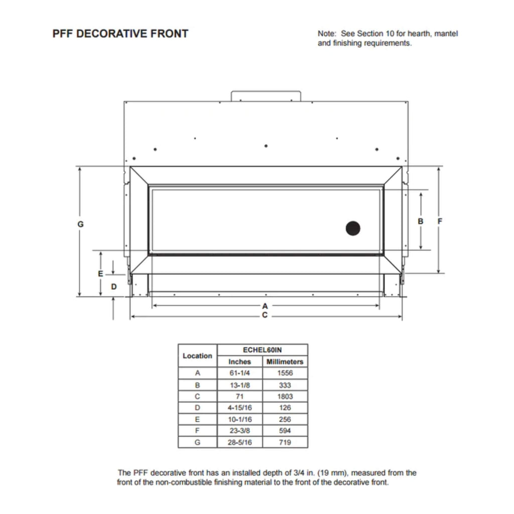 Majestic Echelon II 60" Linear Direct Vent Fireplace [ECHEL60IN-C] SAKSBY - Dimensions View
