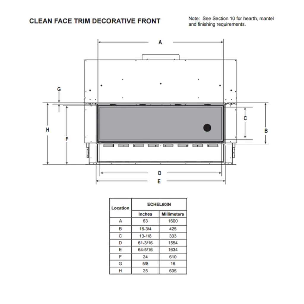 Majestic Echelon II 60" Linear Direct Vent Fireplace [ECHEL60IN-C] SAKSBY - Dimension View