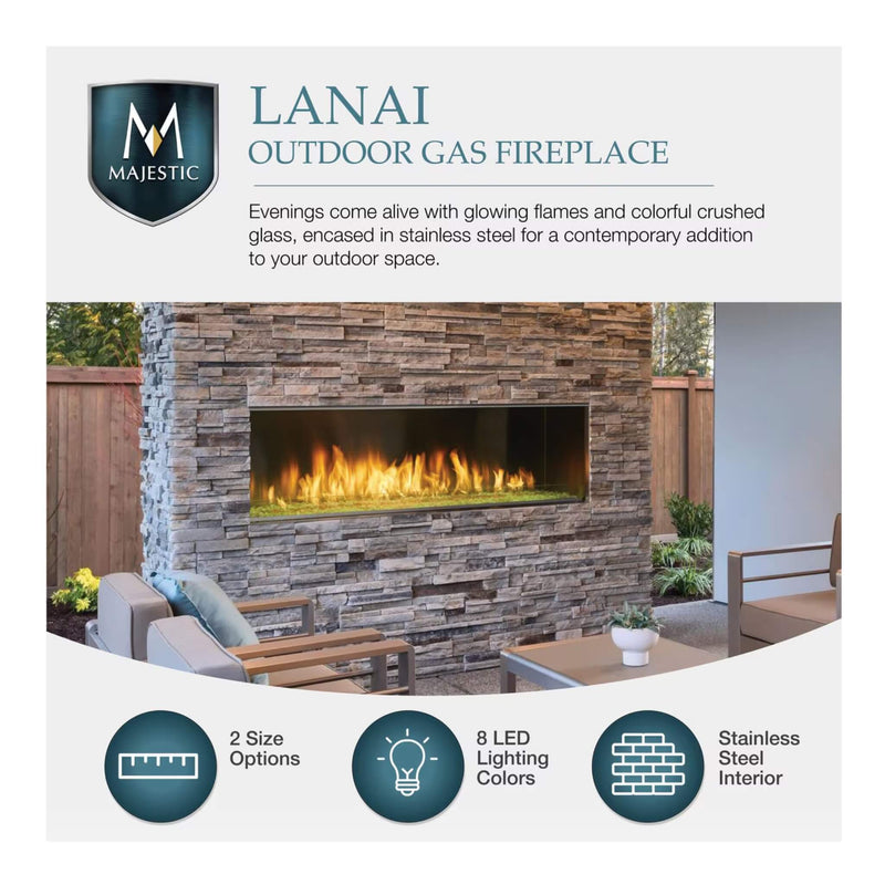 Majestic Lanai 60" Single Sided Linear Outdoor Gas Fireplace [ODLANAIG-60] SAKSBY - Features View