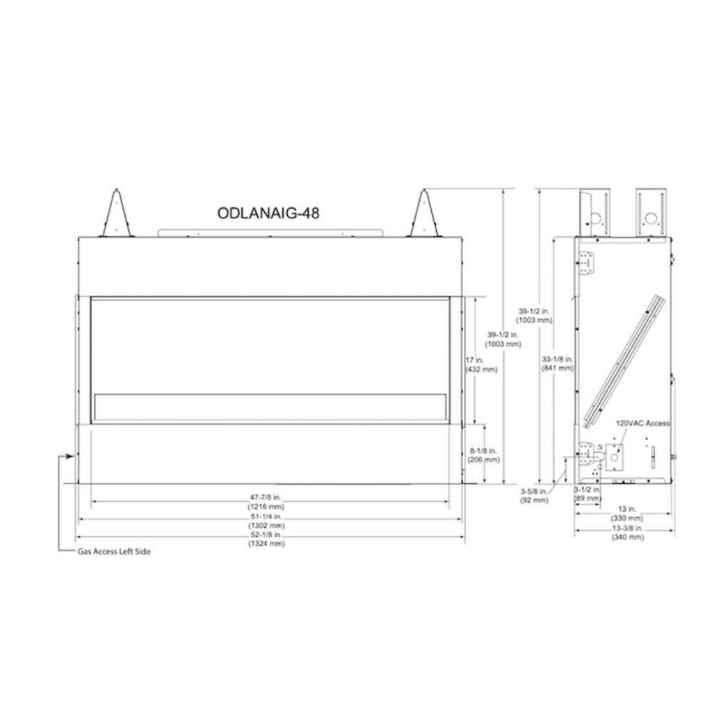 Majestic Lanai 60" Single Sided Linear Outdoor Gas Fireplace [ODLANAIG-60] SAKSBY - Dimensions View