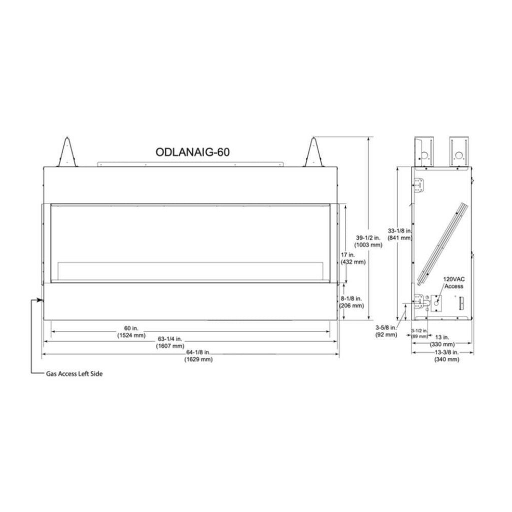 Majestic Lanai 60" Single Sided Linear Outdoor Gas Fireplace [ODLANAIG-60] SAKSBY - Dimensions View