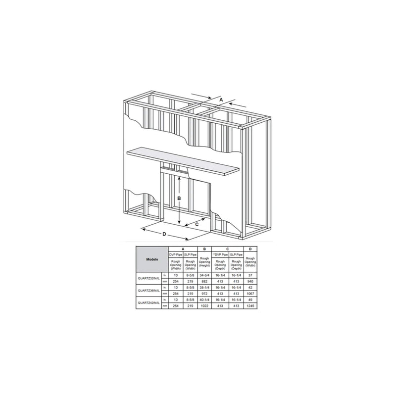 Majestic Quartz 32" Direct Vent Natural Gas Fireplace [QUARTZ32IFTN] SAKSBY - Dimensions VIew