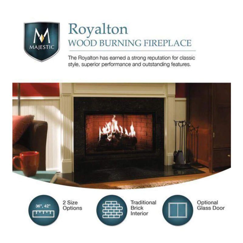 MAJESTIC ROYALTON 42" Wood Burning Fireplace With Invisible Smoke Shield [BE42] SAKSBY - Features View