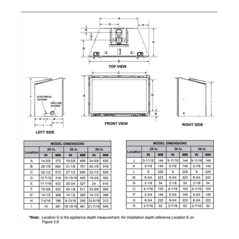 MAJESTIC TRILLIANT 30" Direct Vent Gas Fireplace Insert [TRILLIANT30IN] SAKSBY - Dimensions View