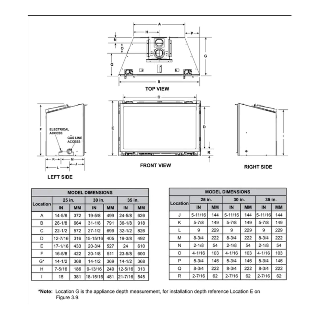 Majestic Trilliant 35" Direct Vent Gas Fireplace Insert [TRILLIANT35IN] SAKSBY - Dimensions View