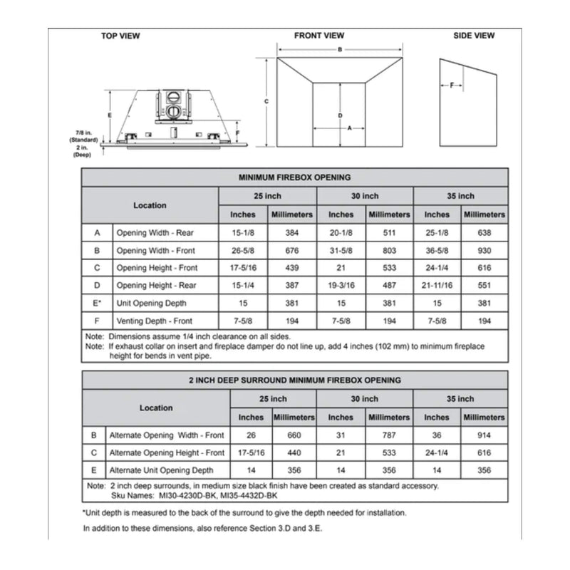 Majestic Trilliant 35" Direct Vent Gas Fireplace Insert [TRILLIANT35IN] SAKSBY - Dimensions View