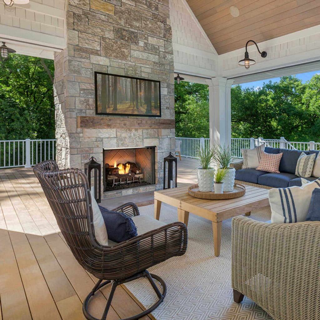 Majestic Vesper 42" Traditional Concrete Refractory Outdoor Gas Fireplace [VOFB42-T] SAKSBY - Outdoor View