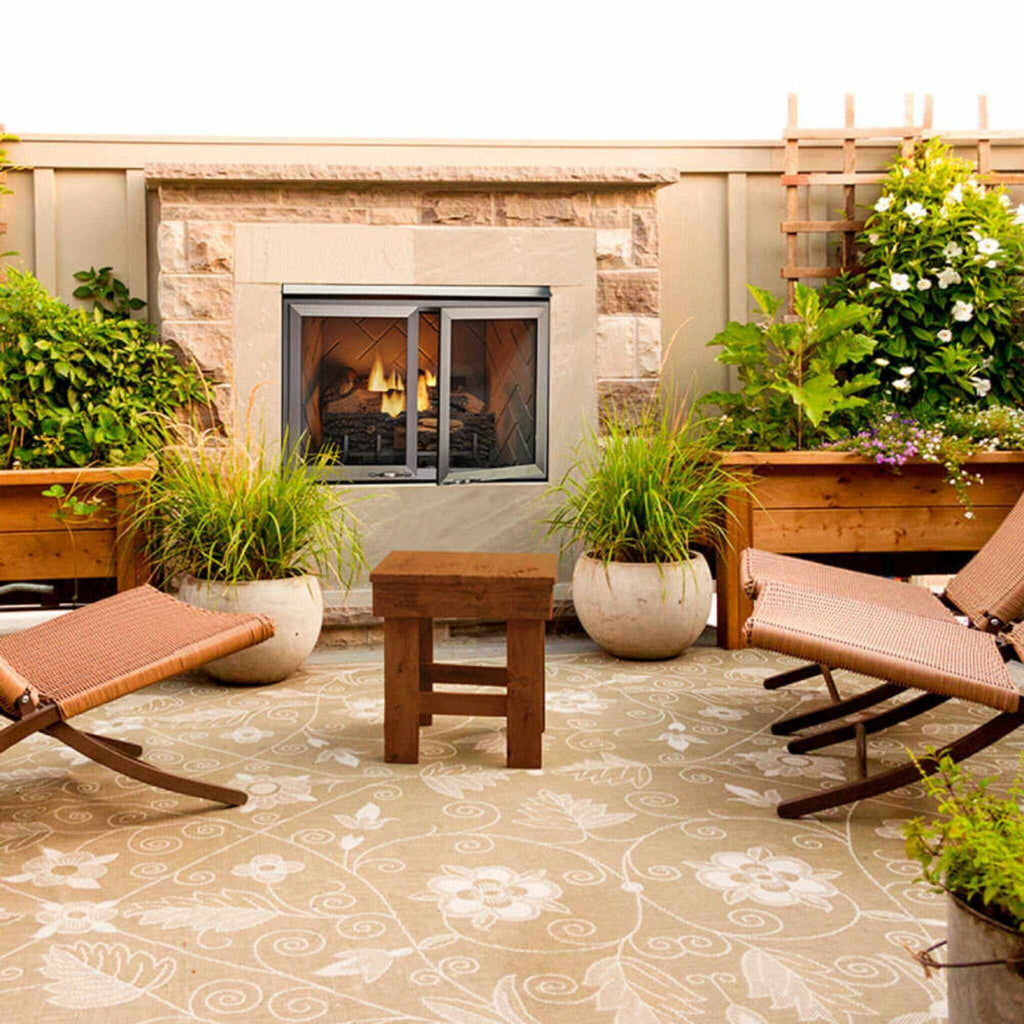 Majestic Vesper 42" Traditional Concrete Refractory Outdoor Gas Fireplace [VOFB42-T] SAKSBY - Outdoor View