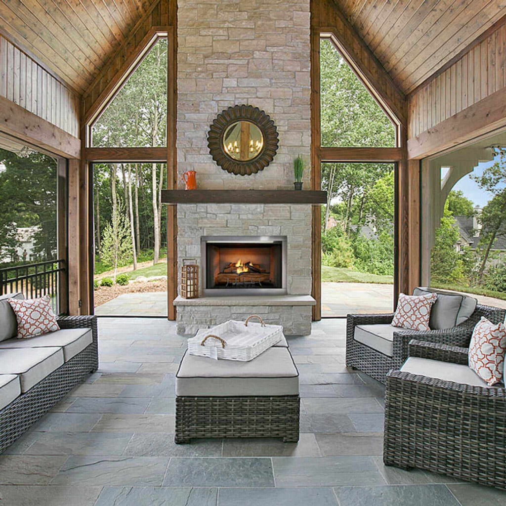 Majestic Vesper 42" Traditional Concrete Refractory Outdoor Gas Fireplace [VOFB42-T] SAKSBY - Outdoor View