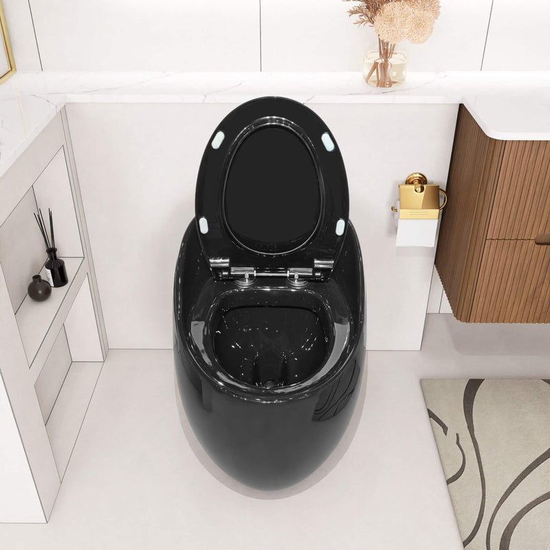 Modern 1.28 GPF Single Flush 1-Piece Ceramic Egg-Shaped Toilet (SAK93341) - Saksby Wholesale - Open Lid Front view
