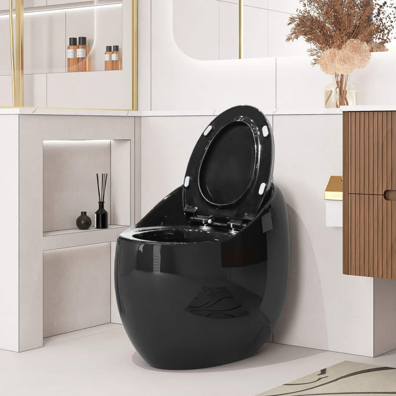 Modern 1.28 GPF Single Flush 1-Piece Ceramic Egg-Shaped Toilet (SAK93341) - Saksby Wholesale - Open Lid Lifestyle