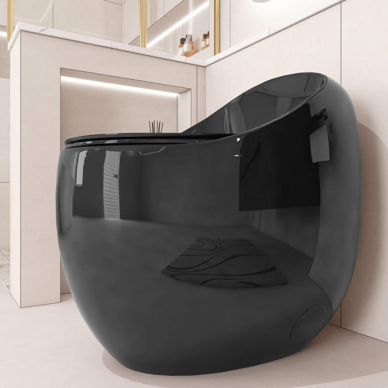 Modern 1.28 GPF Single Flush 1-Piece Ceramic Egg-Shaped Toilet (SAK93341) - Saksby Wholesale - Side View Design Details