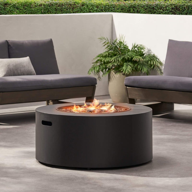 Modern 32 Inch 40K BTU Round Iron Propane Fire Pit (SAK29102) - Saksby Wholesale - On Fire Outoor Setup