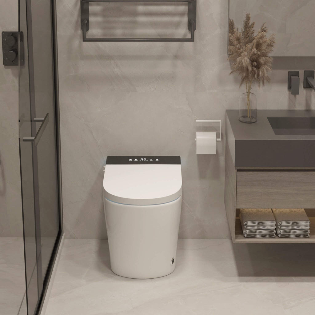 Modern Compact Smart Tankless Toilet With Bidet, Auto Open, Auto Flush, Heated Seat And Air Dryer (SAK51990) - Saksby Wholesale - Bathroom Lifestyle 