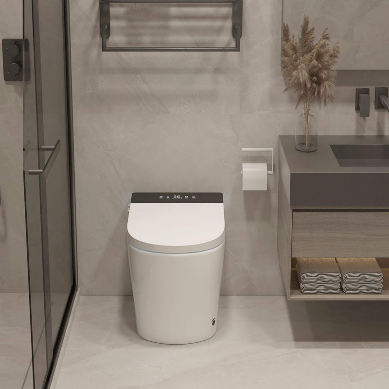 Modern Compact Smart Tankless Toilet With Bidet, Auto Open, Auto Flush, Heated Seat And Air Dryer (SAK51990) - Saksby Wholesale - Bathroom Lifestyle 