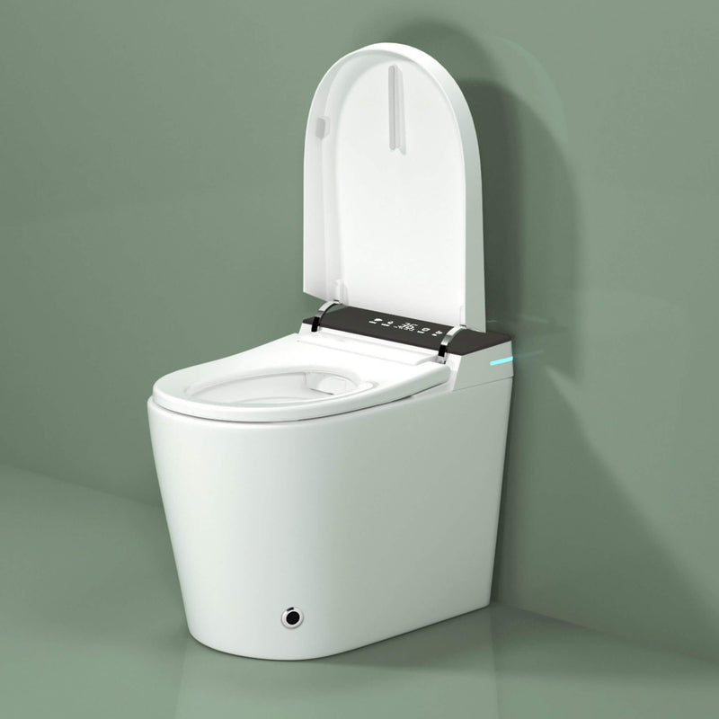 Modern Compact Smart Tankless Toilet With Bidet, Auto Open, Auto Flush, Heated Seat And Air Dryer (SAK51990) - Saksby Wholesale - Open Lid Lifestyle